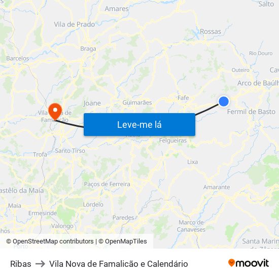 Ribas to Vila Nova de Famalicão e Calendário map