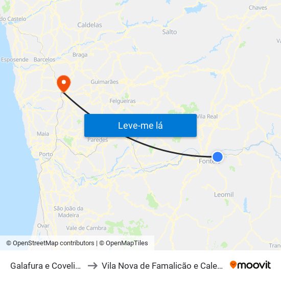 Galafura e Covelinhas to Vila Nova de Famalicão e Calendário map