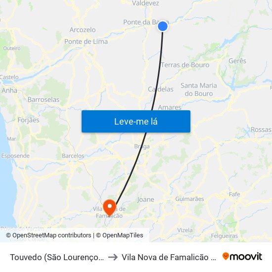 Touvedo (São Lourenço e Salvador) to Vila Nova de Famalicão e Calendário map