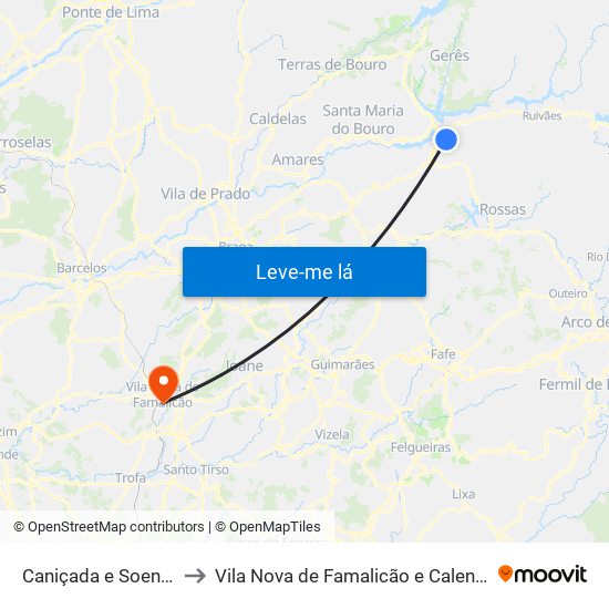 Caniçada e Soengas to Vila Nova de Famalicão e Calendário map