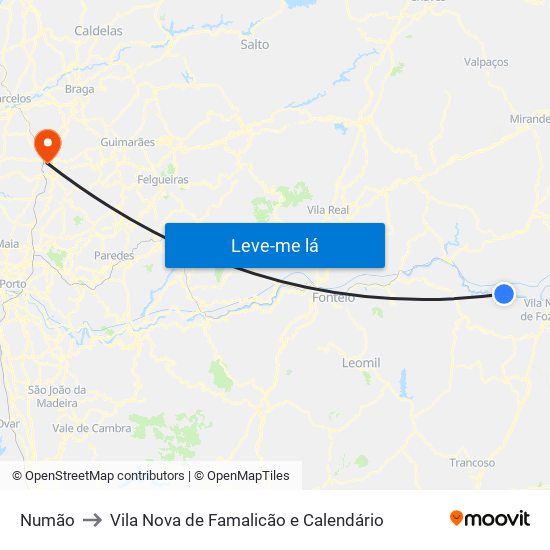 Numão to Vila Nova de Famalicão e Calendário map