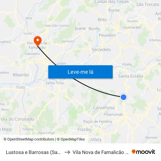 Lustosa e Barrosas (Santo Estêvão) to Vila Nova de Famalicão e Calendário map