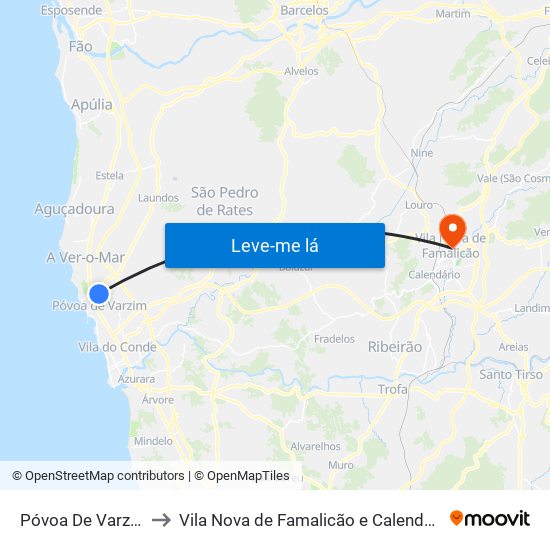 Póvoa De Varzim to Vila Nova de Famalicão e Calendário map