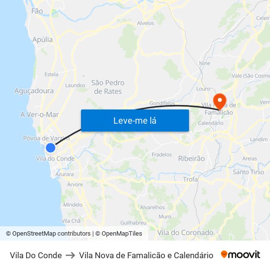 Vila Do Conde to Vila Nova de Famalicão e Calendário map