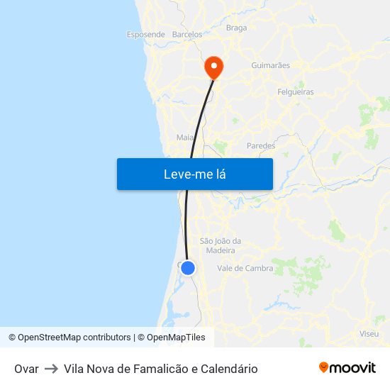 Ovar to Vila Nova de Famalicão e Calendário map