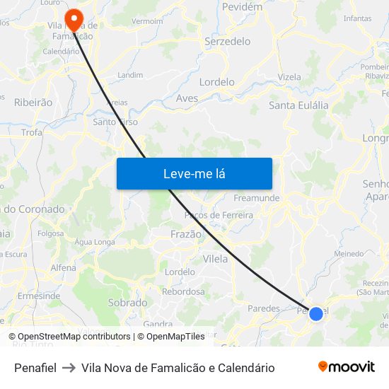 Penafiel to Vila Nova de Famalicão e Calendário map