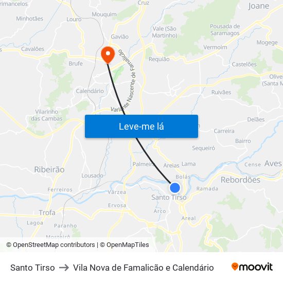 Santo Tirso to Vila Nova de Famalicão e Calendário map