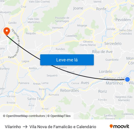 Vilarinho to Vila Nova de Famalicão e Calendário map