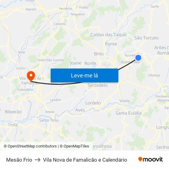 Mesão Frio to Vila Nova de Famalicão e Calendário map