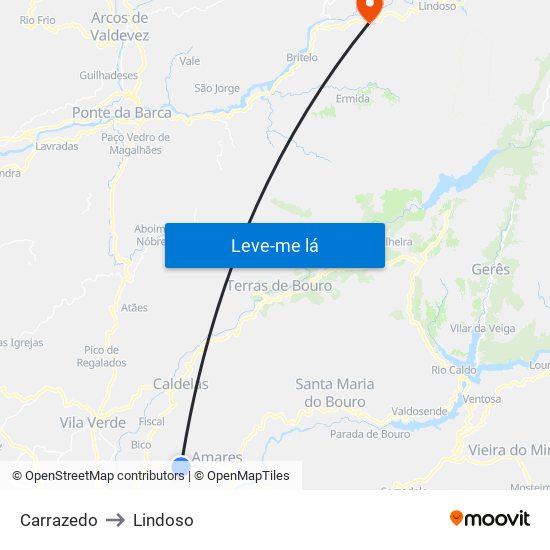 Carrazedo to Lindoso map