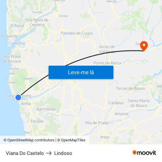 Viana Do Castelo to Lindoso map