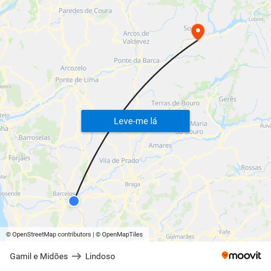 Gamil e Midões to Lindoso map