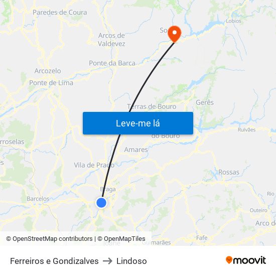 Ferreiros e Gondizalves to Lindoso map