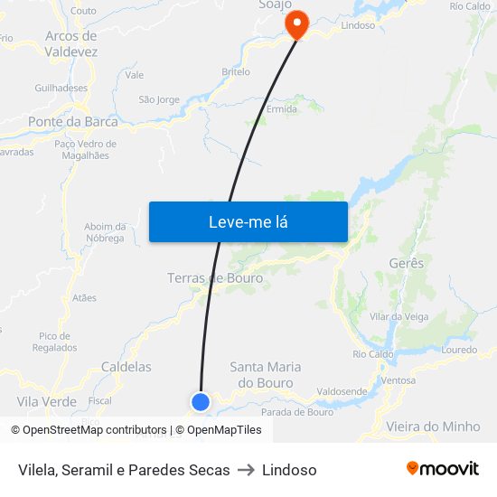 Vilela, Seramil e Paredes Secas to Lindoso map