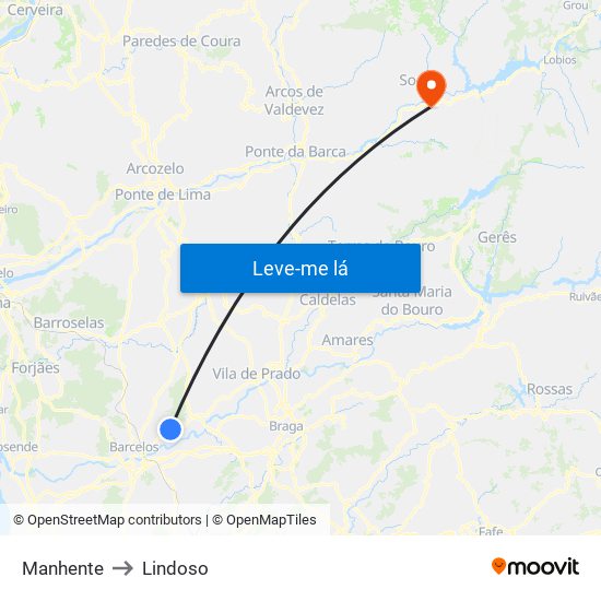 Manhente to Lindoso map