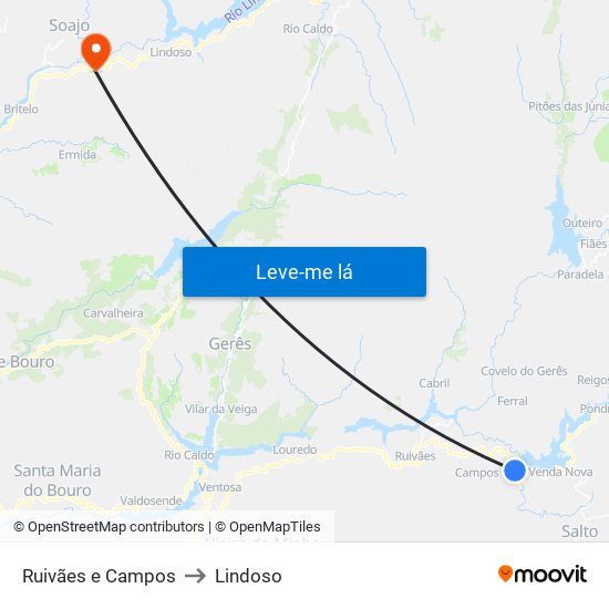 Ruivães e Campos to Lindoso map