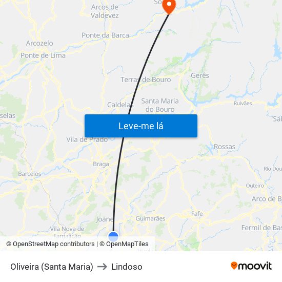 Oliveira (Santa Maria) to Lindoso map