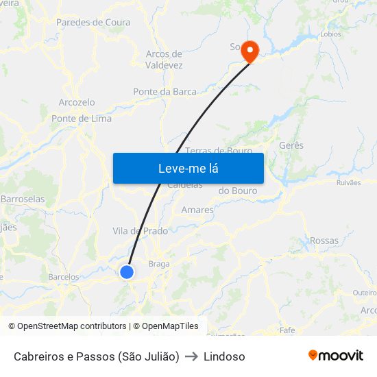 Cabreiros e Passos (São Julião) to Lindoso map