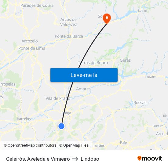 Celeirós, Aveleda e Vimieiro to Lindoso map