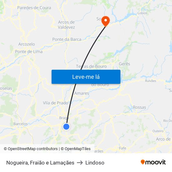 Nogueira, Fraião e Lamaçães to Lindoso map