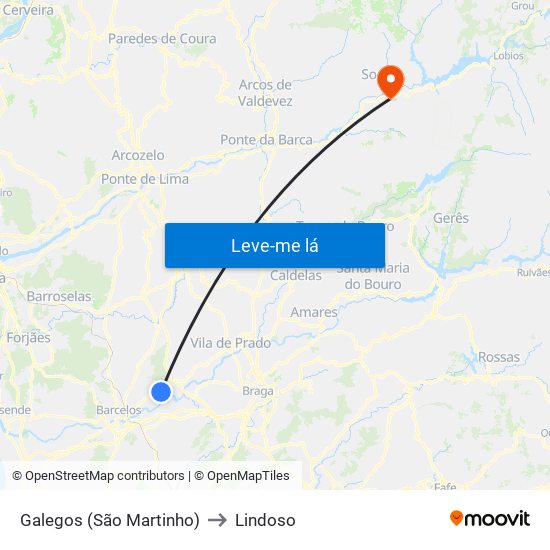 Galegos (São Martinho) to Lindoso map