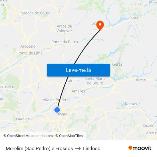 Merelim (São Pedro) e Frossos to Lindoso map