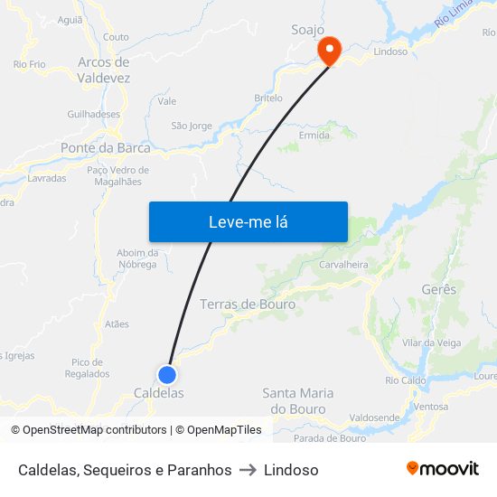 Caldelas, Sequeiros e Paranhos to Lindoso map