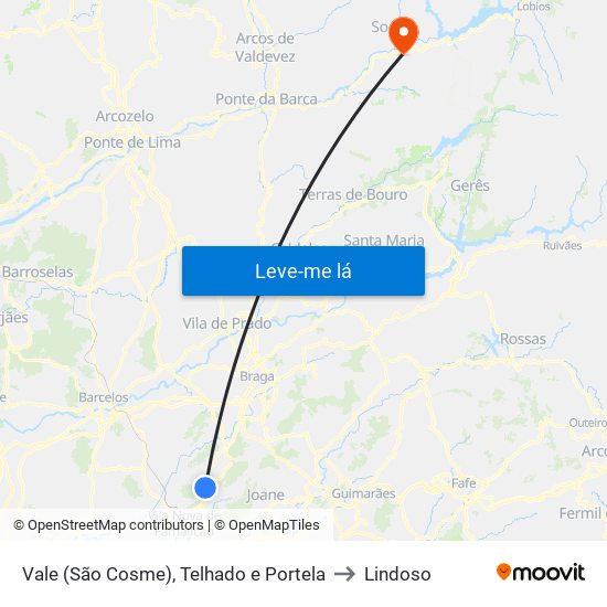 Vale (São Cosme), Telhado e Portela to Lindoso map