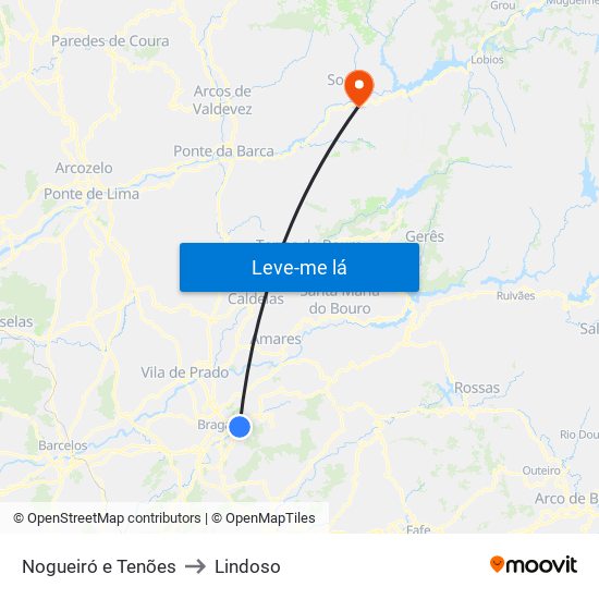 Nogueiró e Tenões to Lindoso map