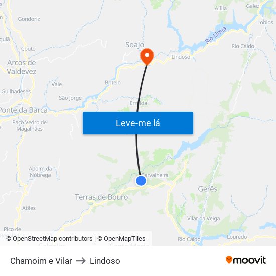 Chamoim e Vilar to Lindoso map