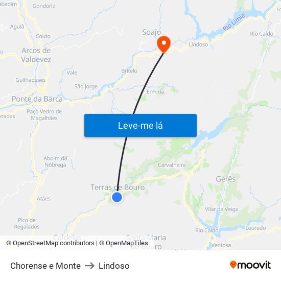 Chorense e Monte to Lindoso map