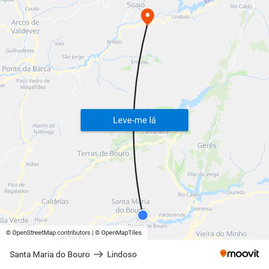 Santa Maria do Bouro to Lindoso map