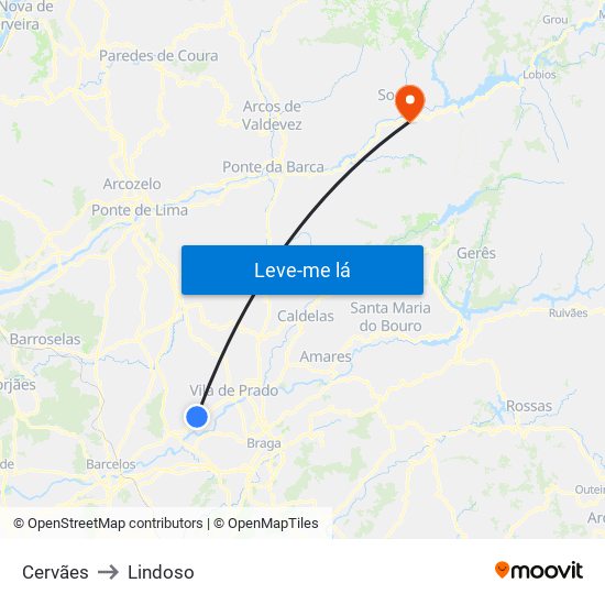 Cervães to Lindoso map