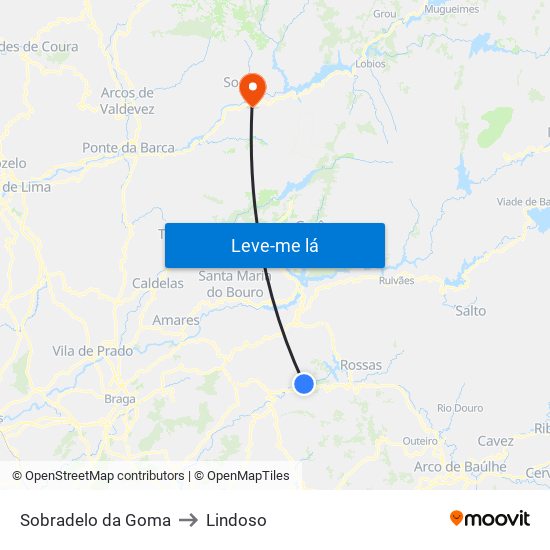 Sobradelo da Goma to Lindoso map