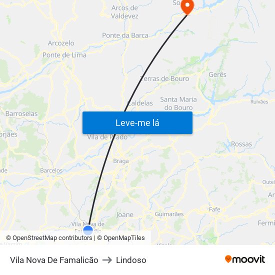 Vila Nova De Famalicão to Lindoso map