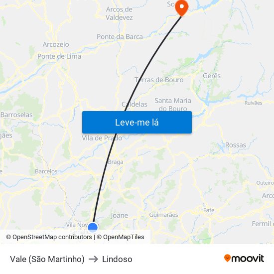 Vale (São Martinho) to Lindoso map