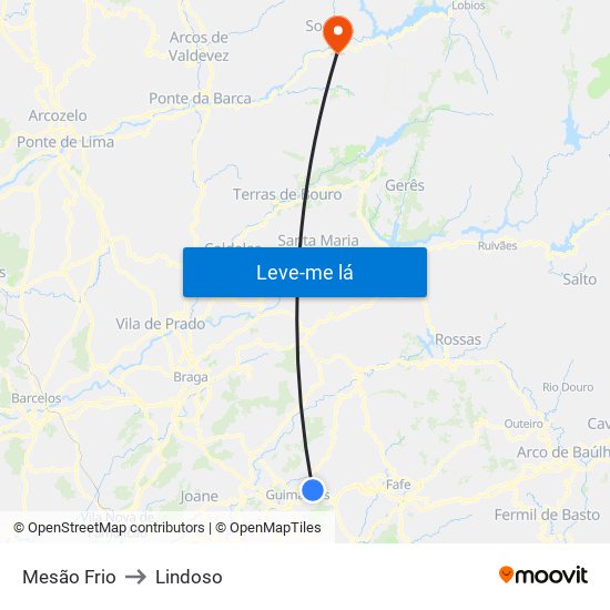 Mesão Frio to Lindoso map