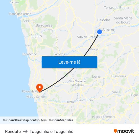 Rendufe to Touguinha e Touguinhó map