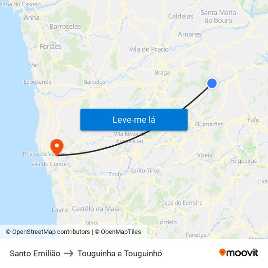 Santo Emilião to Touguinha e Touguinhó map