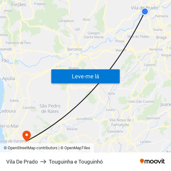 Vila De Prado to Touguinha e Touguinhó map