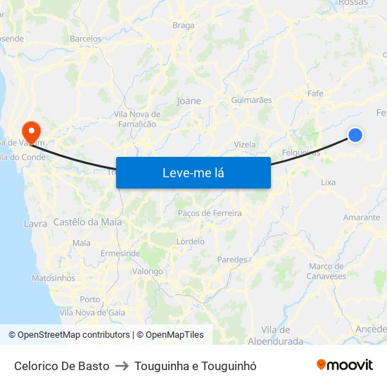 Celorico De Basto to Touguinha e Touguinhó map
