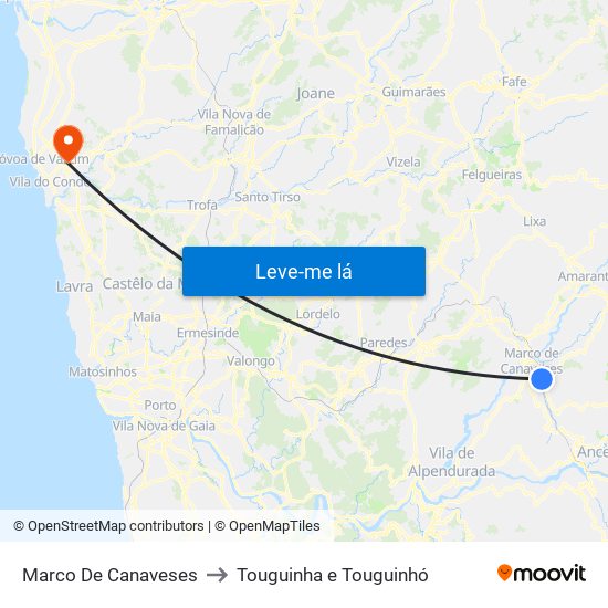 Marco De Canaveses to Touguinha e Touguinhó map