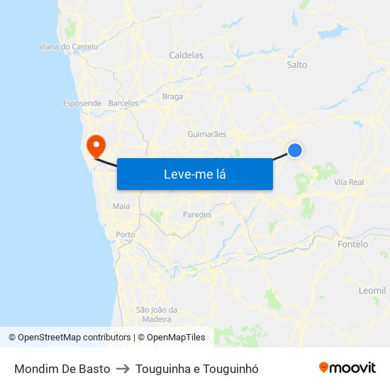 Mondim De Basto to Touguinha e Touguinhó map