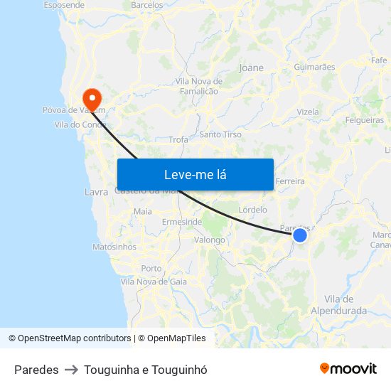 Paredes to Touguinha e Touguinhó map