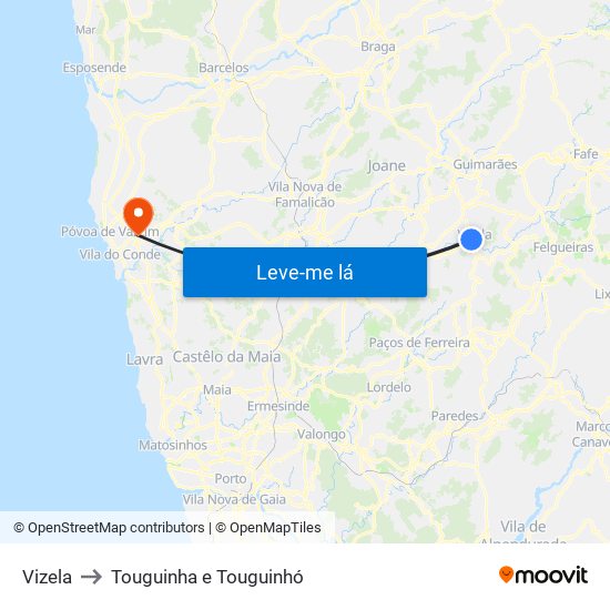 Vizela to Touguinha e Touguinhó map