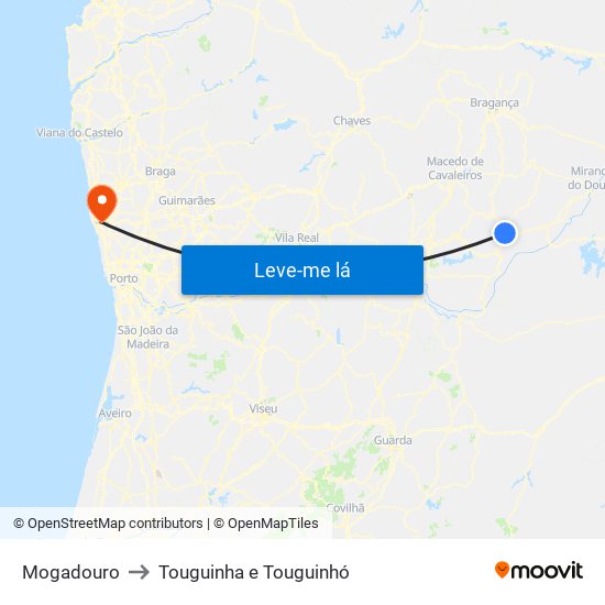 Mogadouro to Touguinha e Touguinhó map