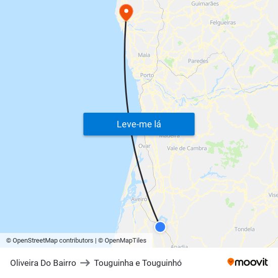 Oliveira Do Bairro to Touguinha e Touguinhó map