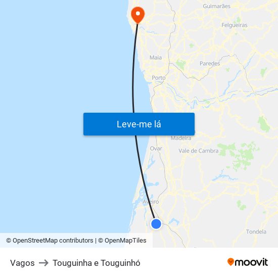 Vagos to Touguinha e Touguinhó map