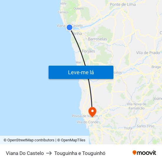 Viana Do Castelo to Touguinha e Touguinhó map