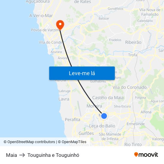 Maia to Touguinha e Touguinhó map